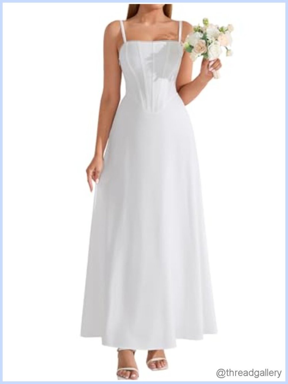 Corset Spaghetti Strap Square Neck A-Line Backless Maxi Wedding Guest Dress